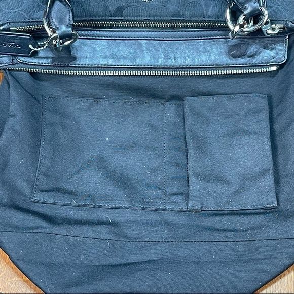 Coach Colette Carry All Black Canvas Leather Shoulder Bag 3 Compartments - Picture 9 of 16